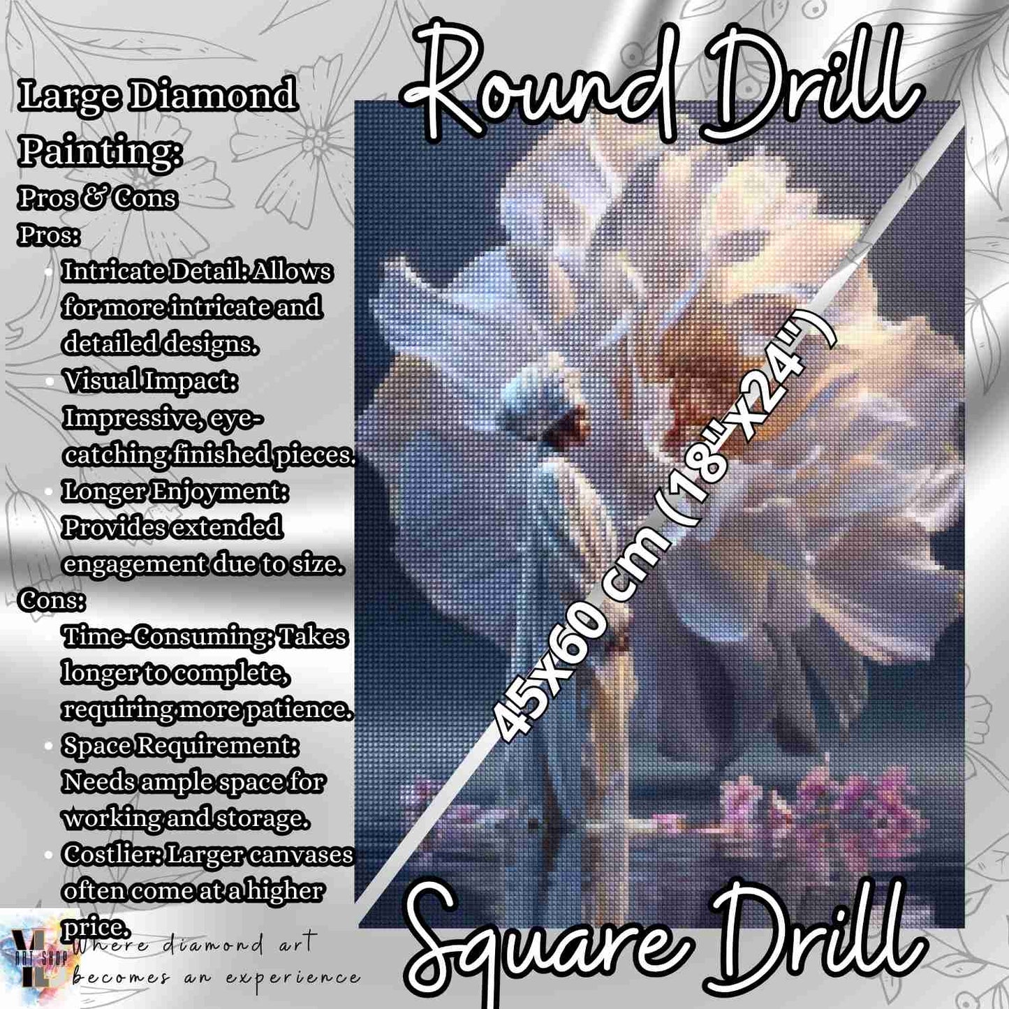 Moonpetal Grace – Floral Diamond Painting Kit - YLJ Art Shop