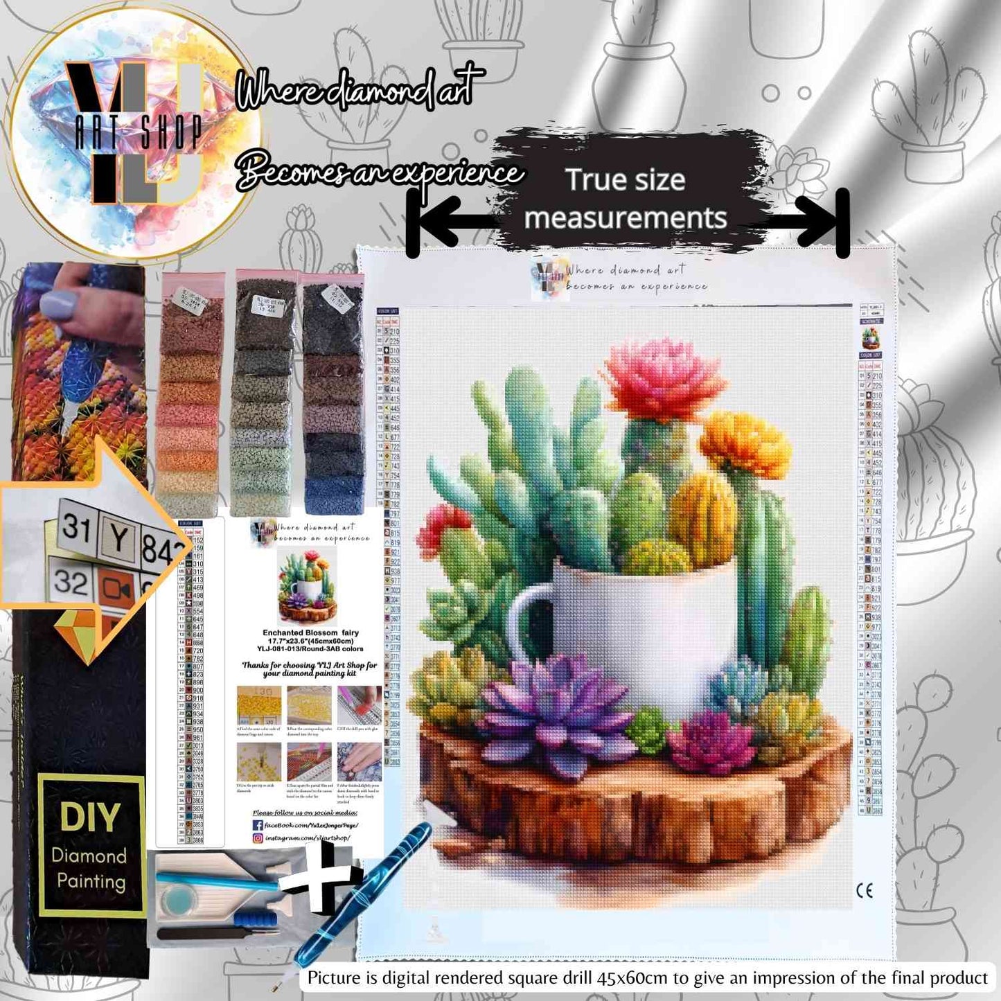 Blooming Cactus Mug - Cactus Diamond Painting Kit - YLJ Art Shop