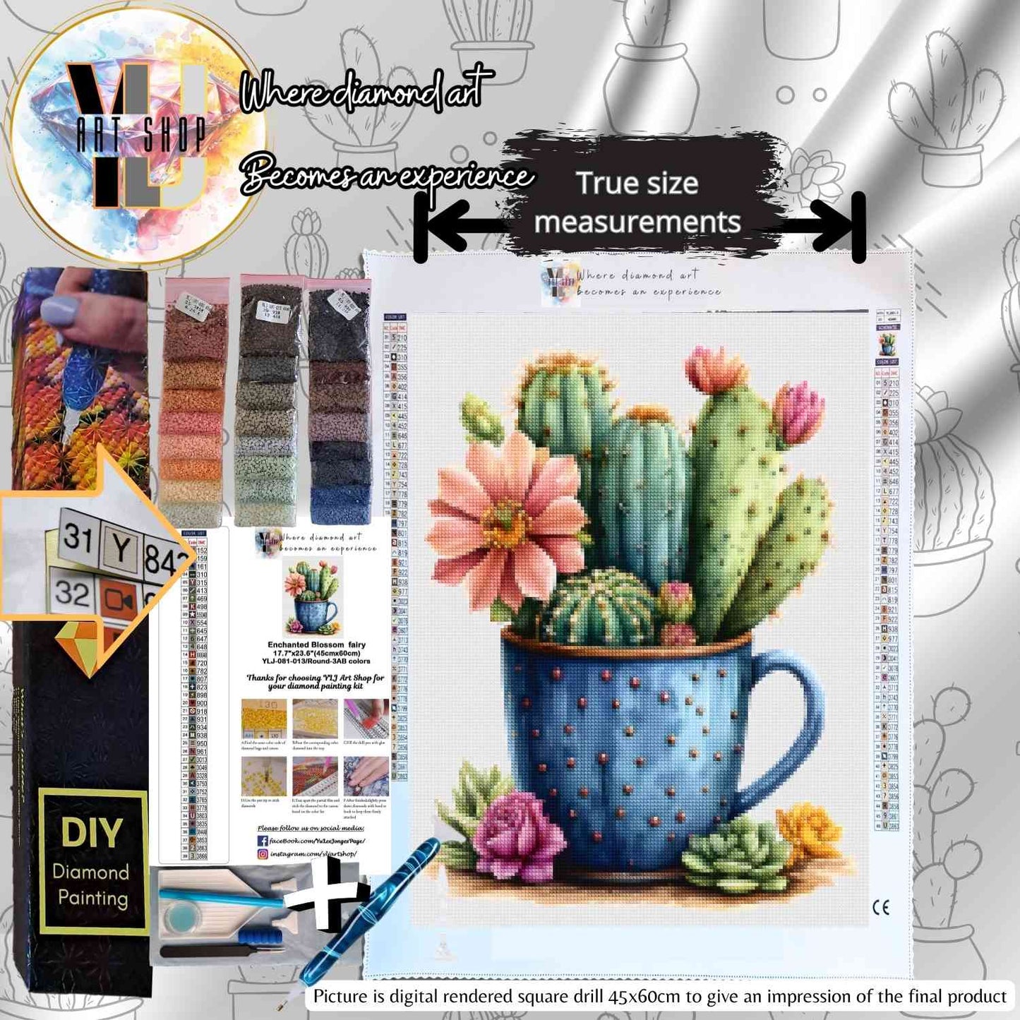 Cactus Bloom Mug - Cactus Diamond Painting Kit - YLJ Art Shop