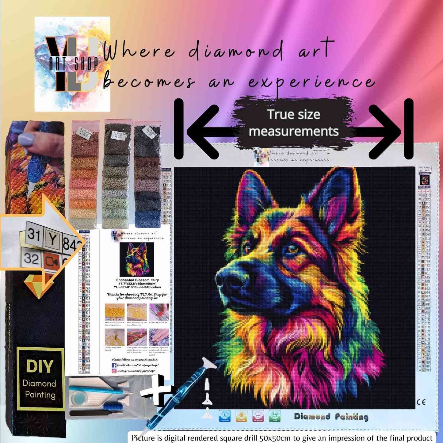 Neon Shepherd - Dog Diamond Painting Kit - YLJ Art Shop