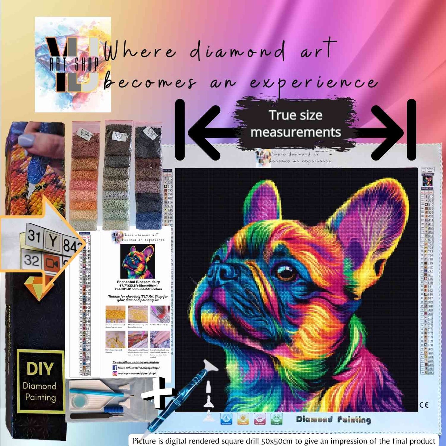 Rainbow Frenchie - Dog Diamond Painting Kit - YLJ Art Shop