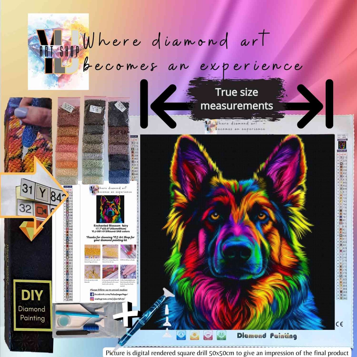 Rainbow Shepherd - Dog Diamond Painting Kit - YLJ Art Shop