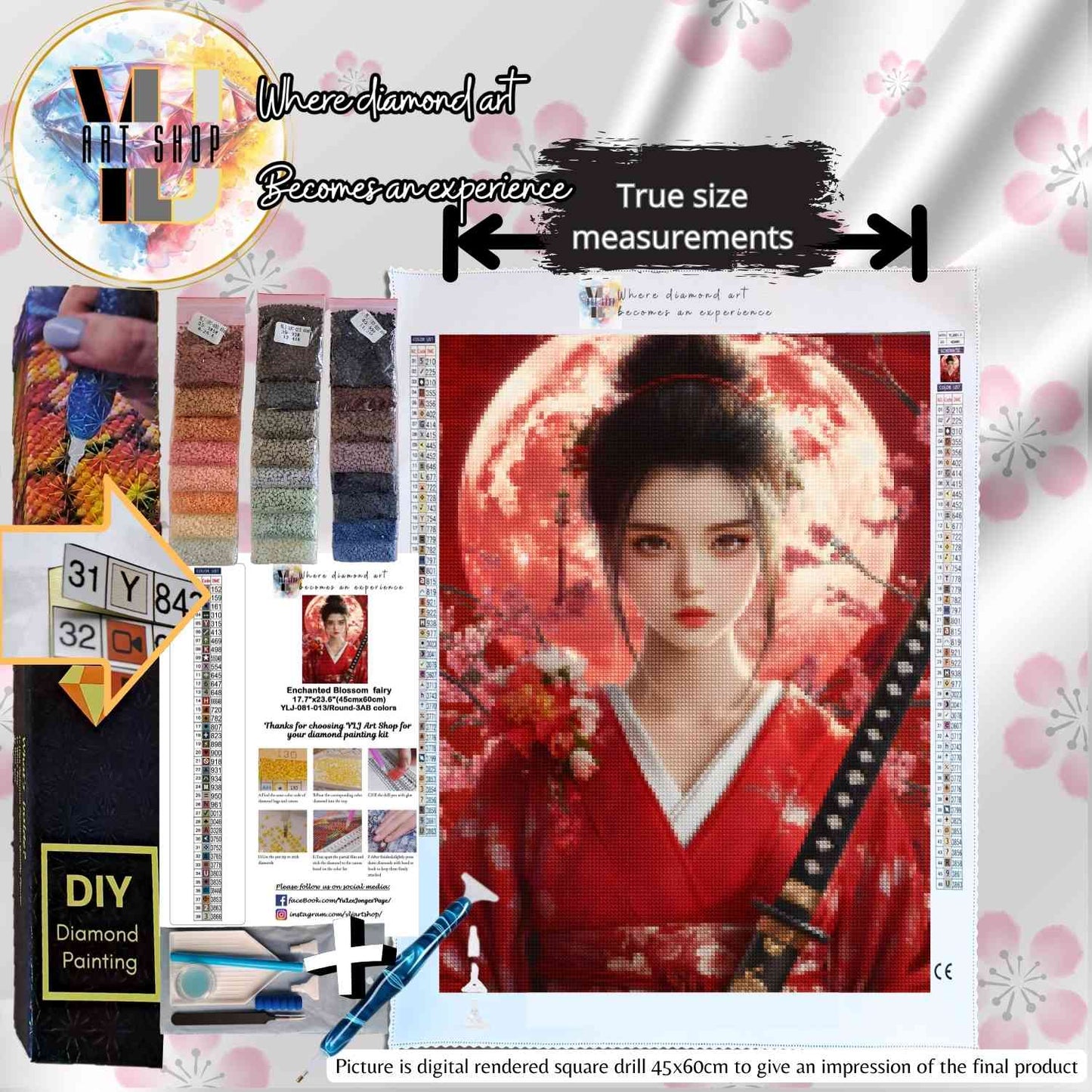 Sakura Warrior - Kimono Diamond Painting Kit - YLJ Art Shop