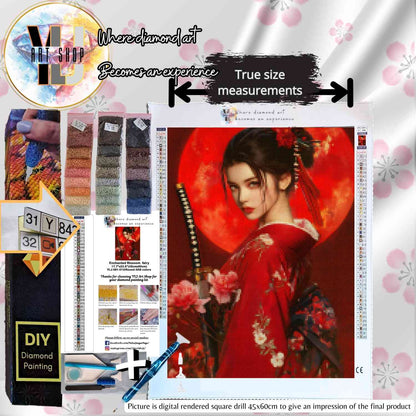 Scarlet Bloom - Kimono Diamond Painting Kit - YLJ Art Shop