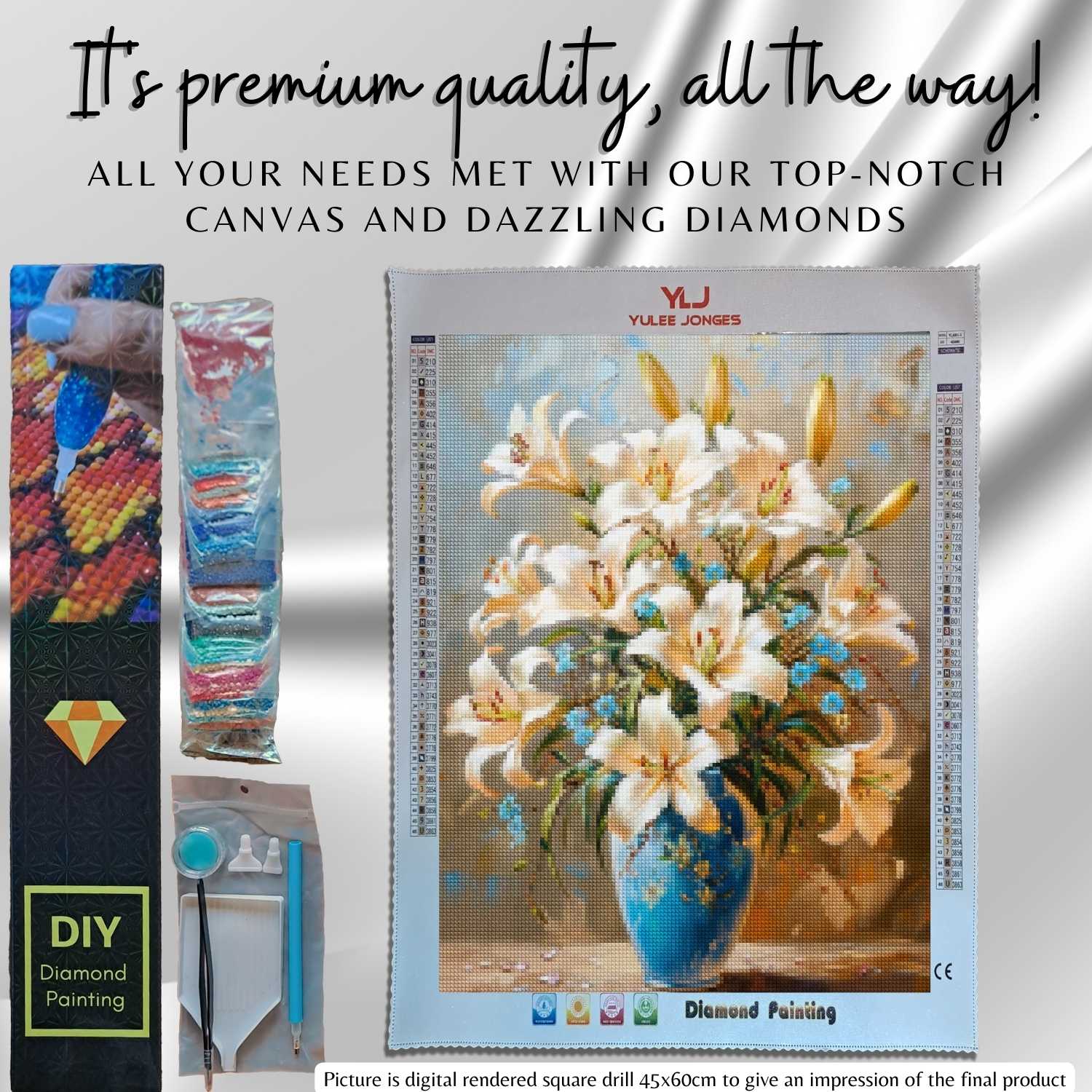 Serenade of White Lilies - Flowers Diamond Painting Kit - YLJ Art Shop - YLJ Art Shop