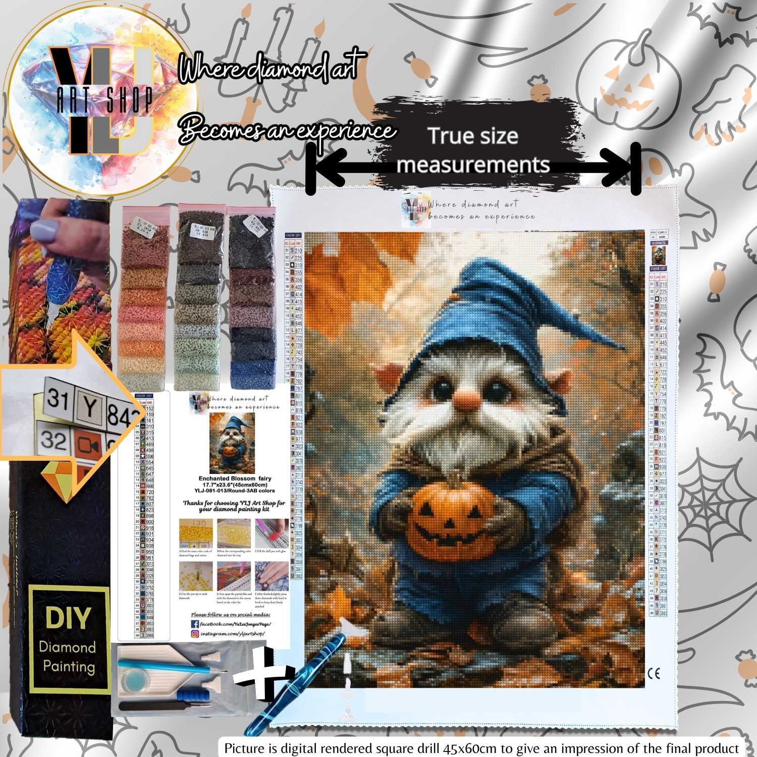 Spooky Gnomekin - Halloween Diamond Painting Kit - YLJ Art Shop - YLJ Art Shop