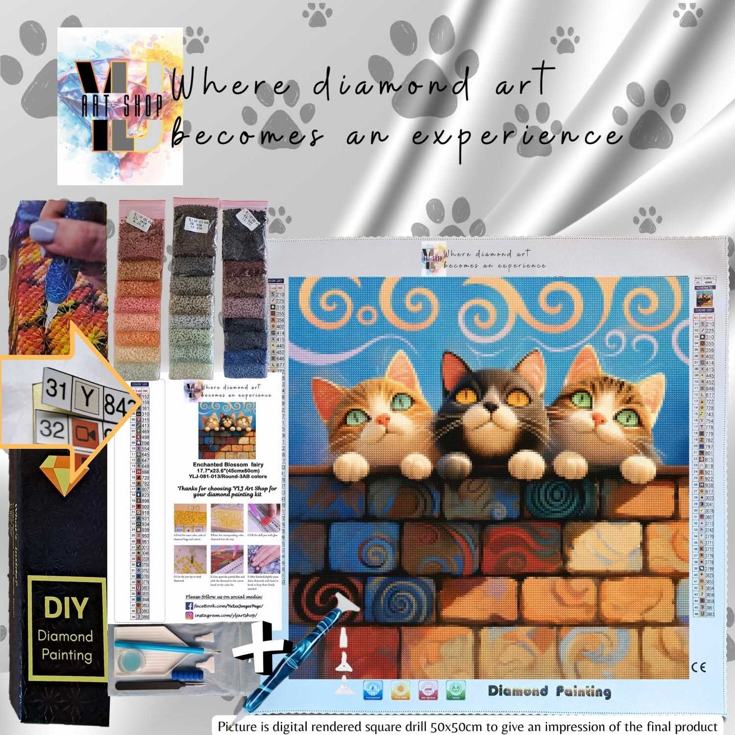 The Watchful Trio - Cat Diamond Painting Kit - YLJ Art Shop