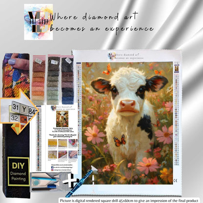 Blossom Meadow Calf - Cow Diamond Painting Kit - YLJ Art Shop - YLJ Art Shop