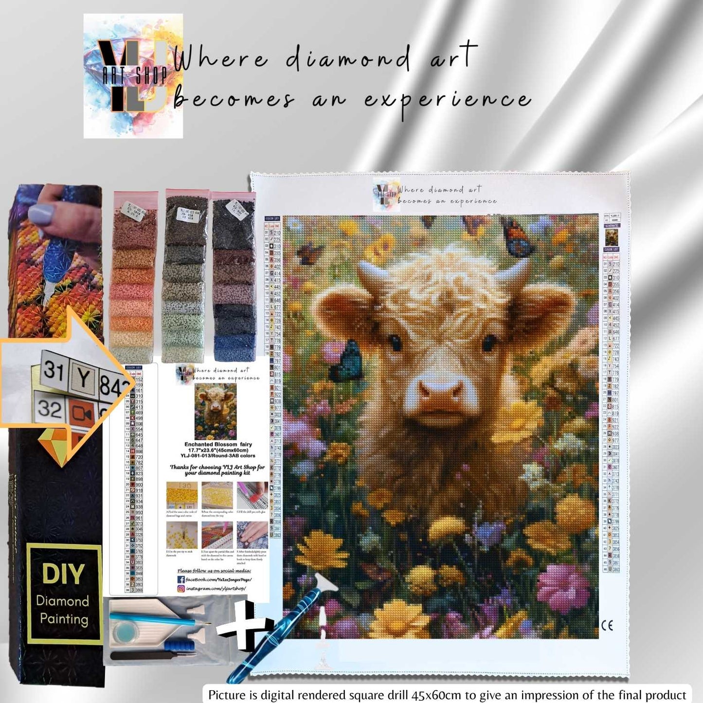 Sunlit Meadow - Cow Diamond Painting Kit - YLJ Art Shop - YLJ Art Shop