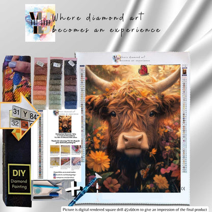 Highland Blossom - Cow Diamond Painting Kit - YLJ Art Shop - YLJ Art Shop