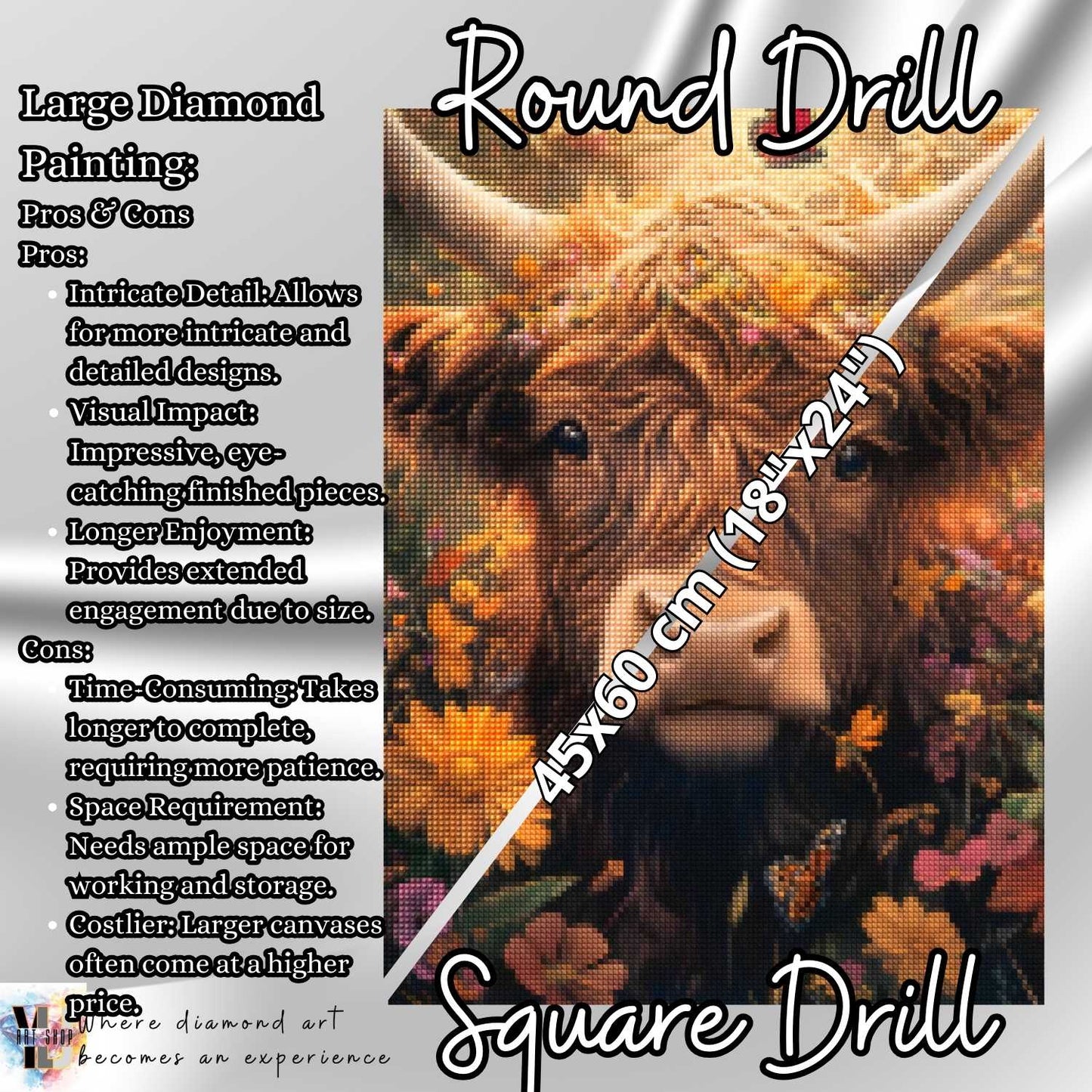 Highland Blossom - Cow Diamond Painting Kit - YLJ Art Shop - YLJ Art Shop