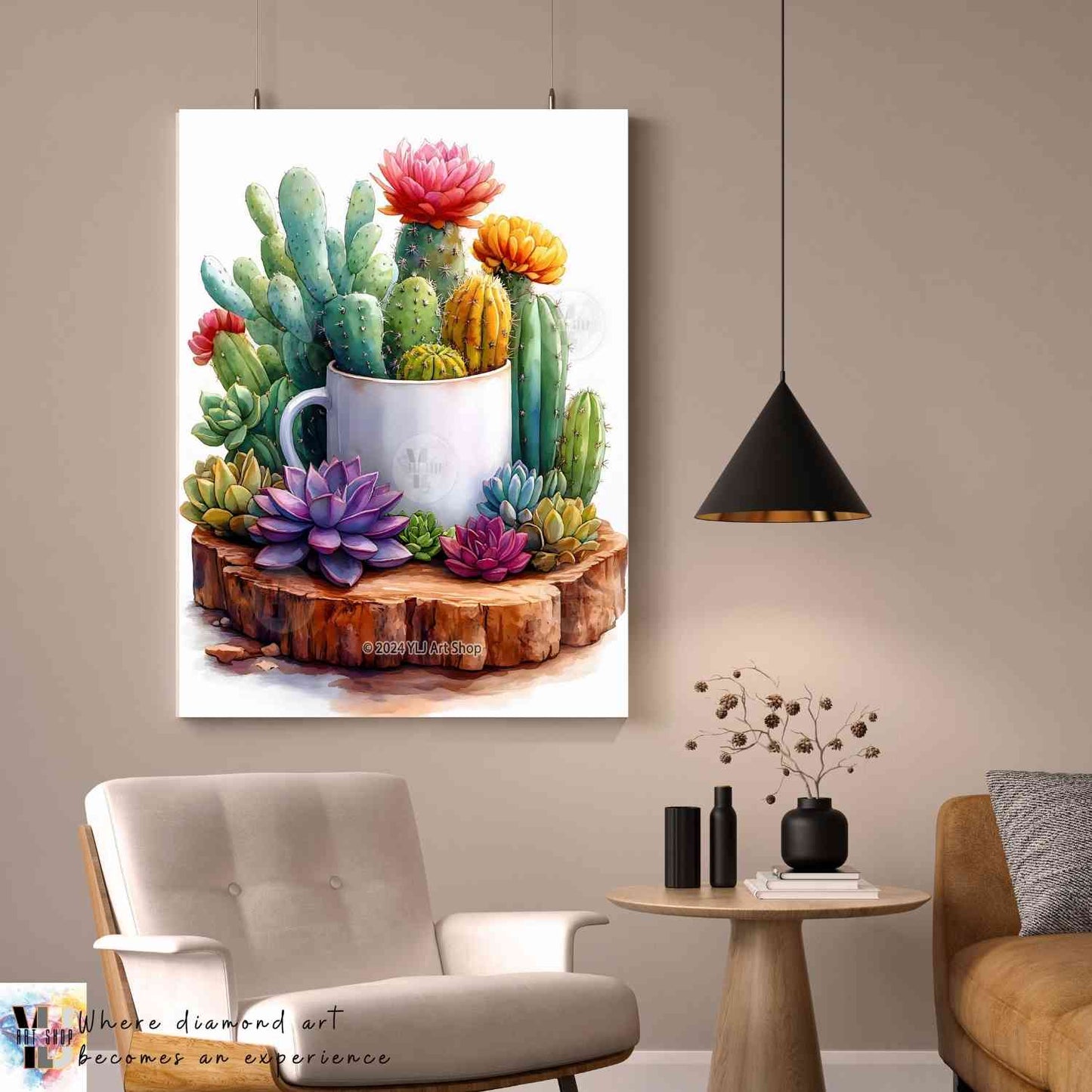 Blooming Cactus Mug - Cactus Diamond Painting Kit - YLJ Art Shop