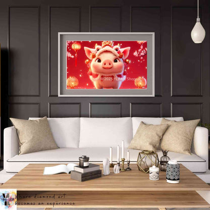 Fortune Blossom Pig - Chinese Zodiac Diamond Painting Kit - YLJ Art Shop