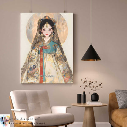 Golden Grace Hanbok - Traditional Diamond Painting Kit - YLJ Art Shop