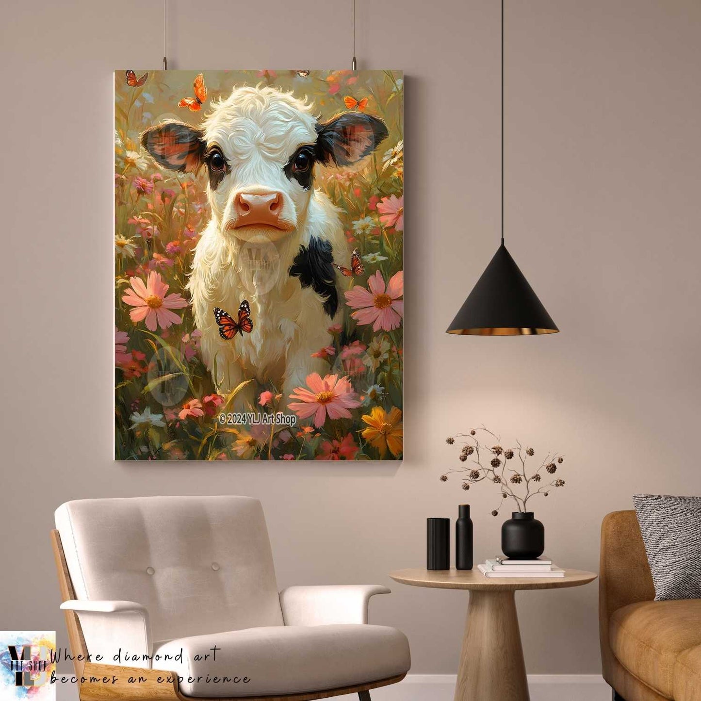 Blossom Meadow Calf - Cow Diamond Painting Kit - YLJ Art Shop - YLJ Art Shop