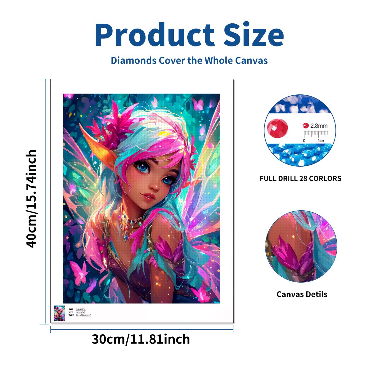 Lunalight Muse – 5D Diamond Painting Kit | Full Drill Fairy Anime Art Canvas with Round Diamonds