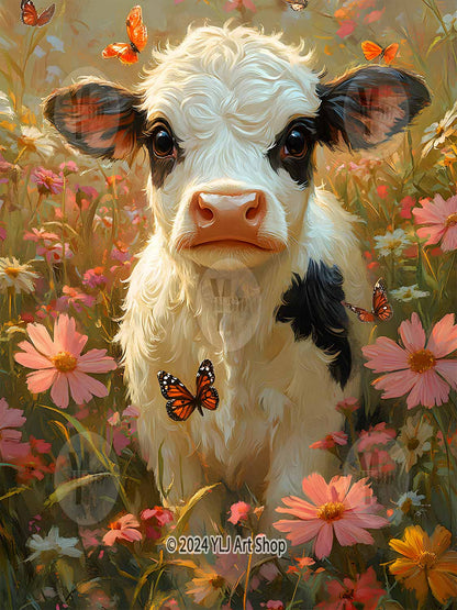 Blossom Meadow Calf - Cow Diamond Painting Kit - YLJ Art Shop - YLJ Art Shop