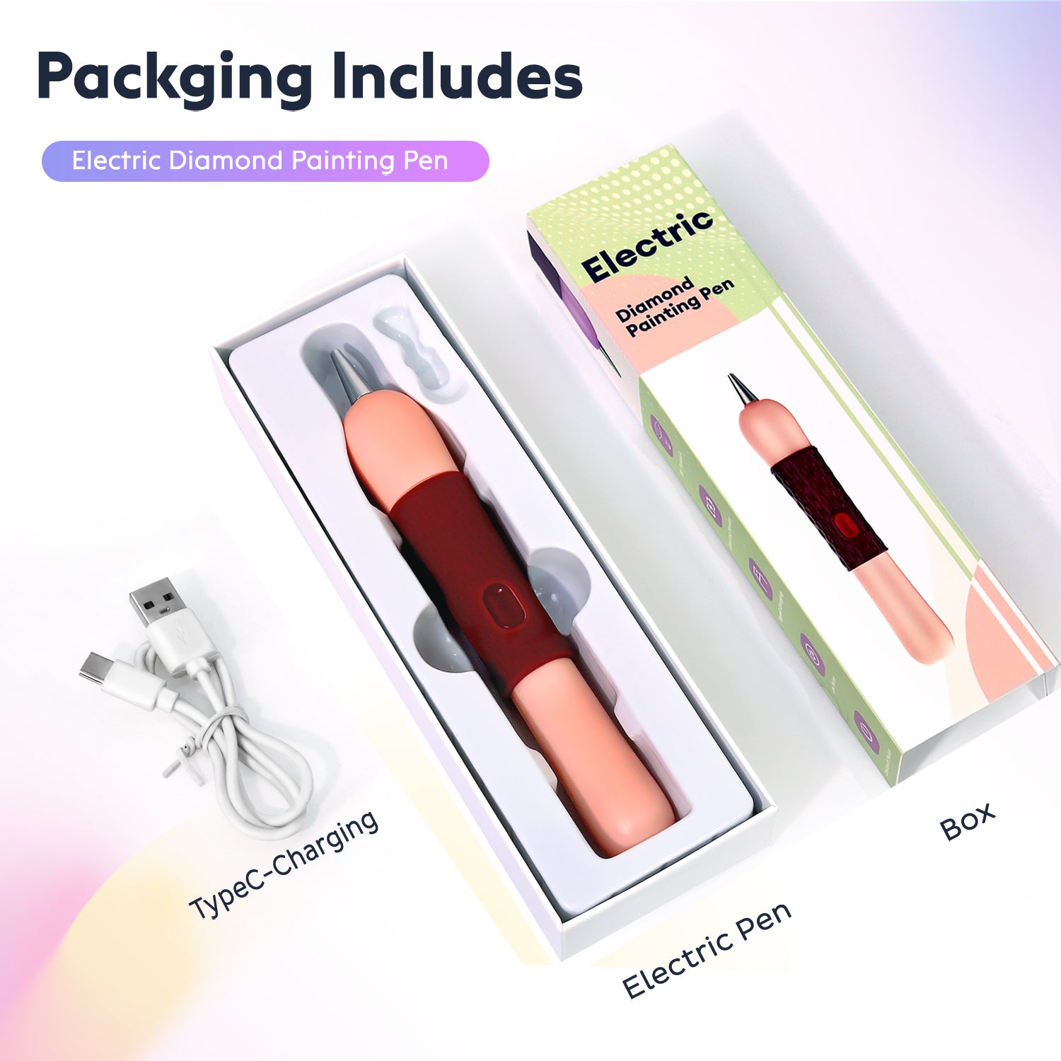Unboxed contents of electric diamond art pen set
