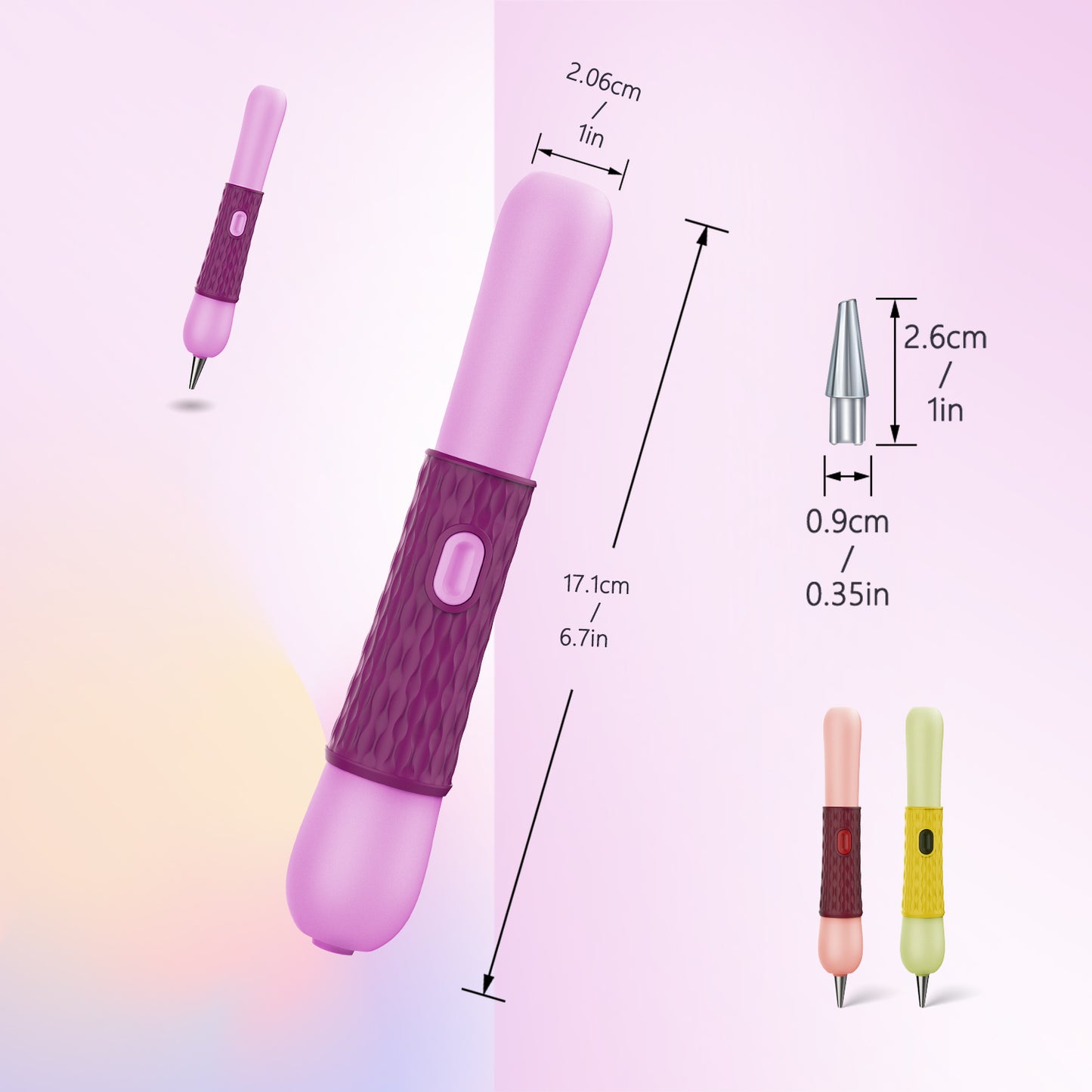 Electric pen size reference and nozzle detail