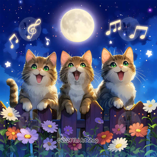 Harmony Under the Moon - Cat Diamond Painting Kit - YLJ Art Shop