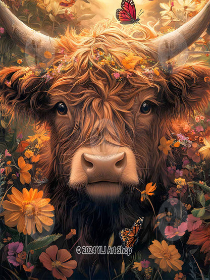 Highland Blossom - Cow Diamond Painting Kit - YLJ Art Shop - YLJ Art Shop