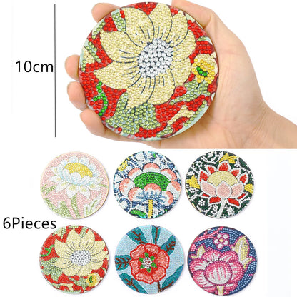 5D DIY Wooden Diamond Dot Cup Cushions | Thermal Insulation & Anti-Slip Lotus Floral Design Coasters for Coffee