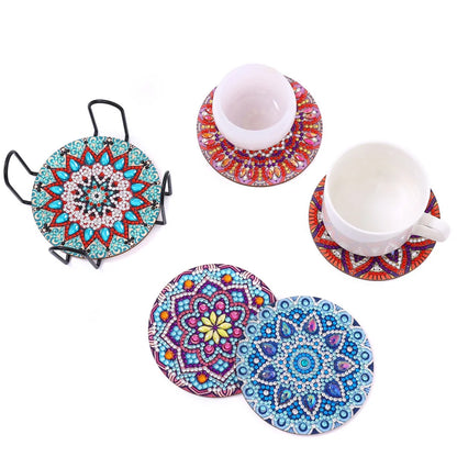 5pcs DIY Mandala Pattern Crystal Diamond Painted Wooden Coasters | Super Sparkling Special-Shaped Insulated Coffee Mats