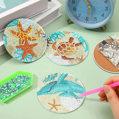 6-Piece Diamond Painting Coasters Set – 5D DIY Round Mosaic Cup Coasters with Holder for Unique Kitchen Décor