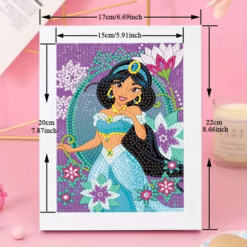 Disney Princess Jasmine 5D Diamond Painting Kit | Full Drill Mosaic Cross Stitch for Kids with Frame