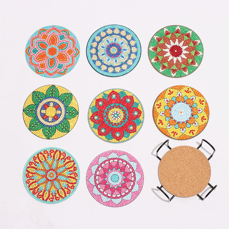 Diamond Painting Coasters | DIY Dot Cartoon Pattern Drink Coasters with Acrylic Cork Bottom