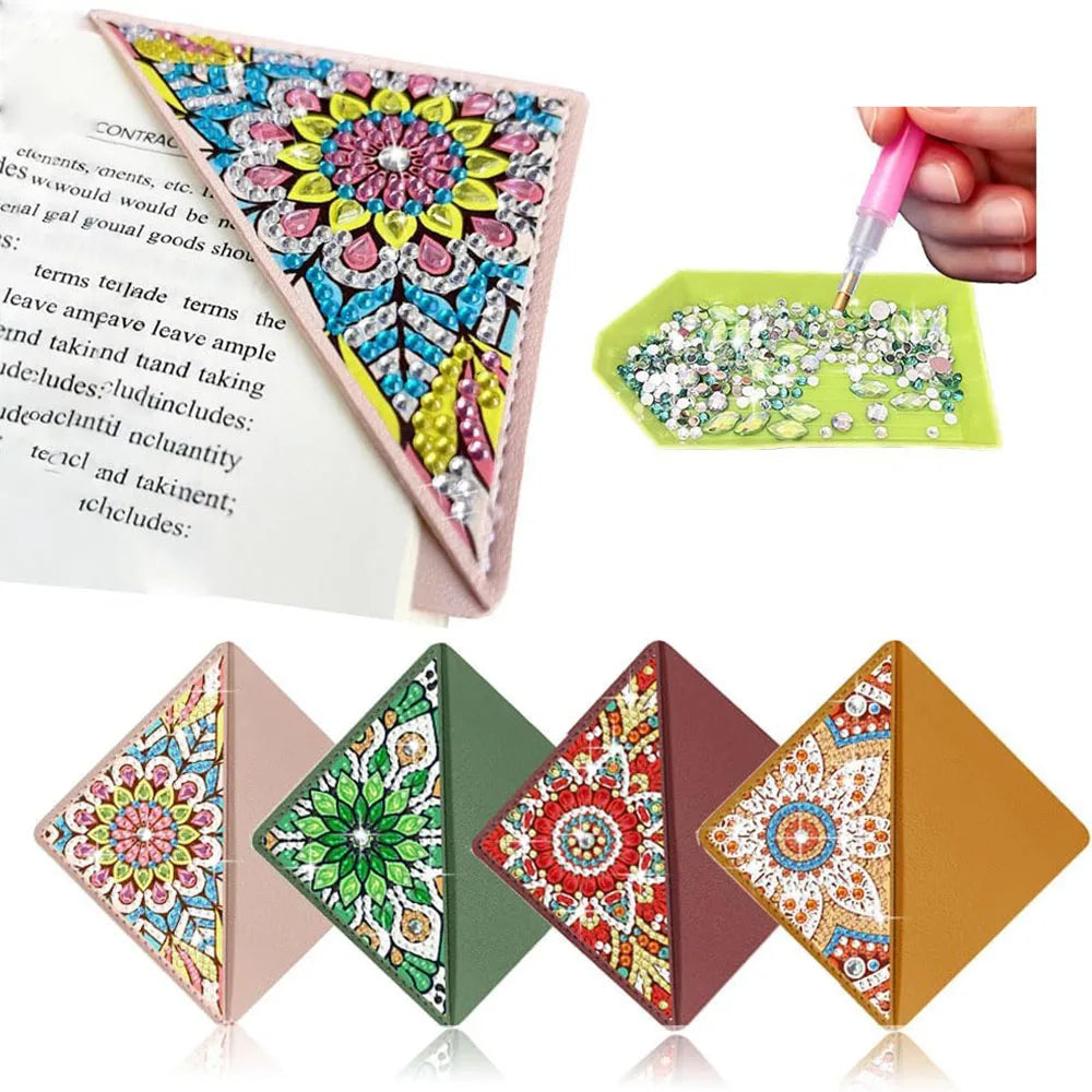 4PCS DIY Diamond Painting Bookmarks - Leather Mandala Flower Design | Craft Art Corner Bookmarks for Book Lovers