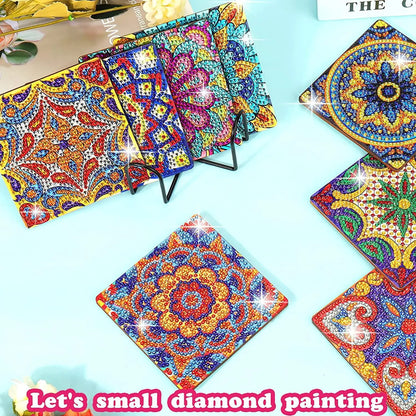 8pcs DIY Diamond Painting Coasters - Wooden Round Mats with Sparkling Underwater World Designs