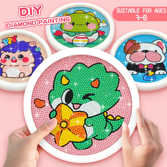 Children's DIY 5D Dinosaur Hedgehog Mosaic Diamond Painting Set with Frame | Easy Full Drill Painting Set for Kids