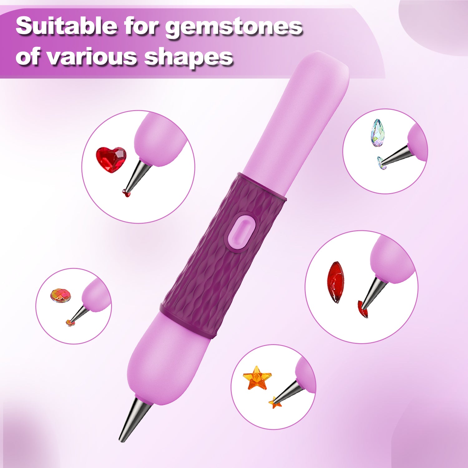 Electric diamond pen picking up round, heart, star-shaped drills