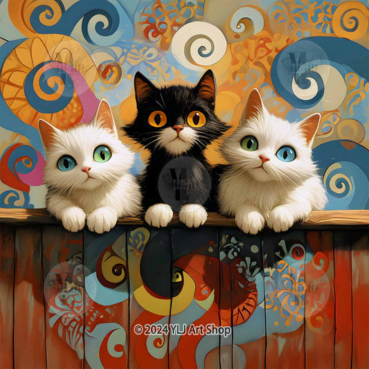 The Curious Trio - Cat Diamond Painting Kit - YLJ Art Shop