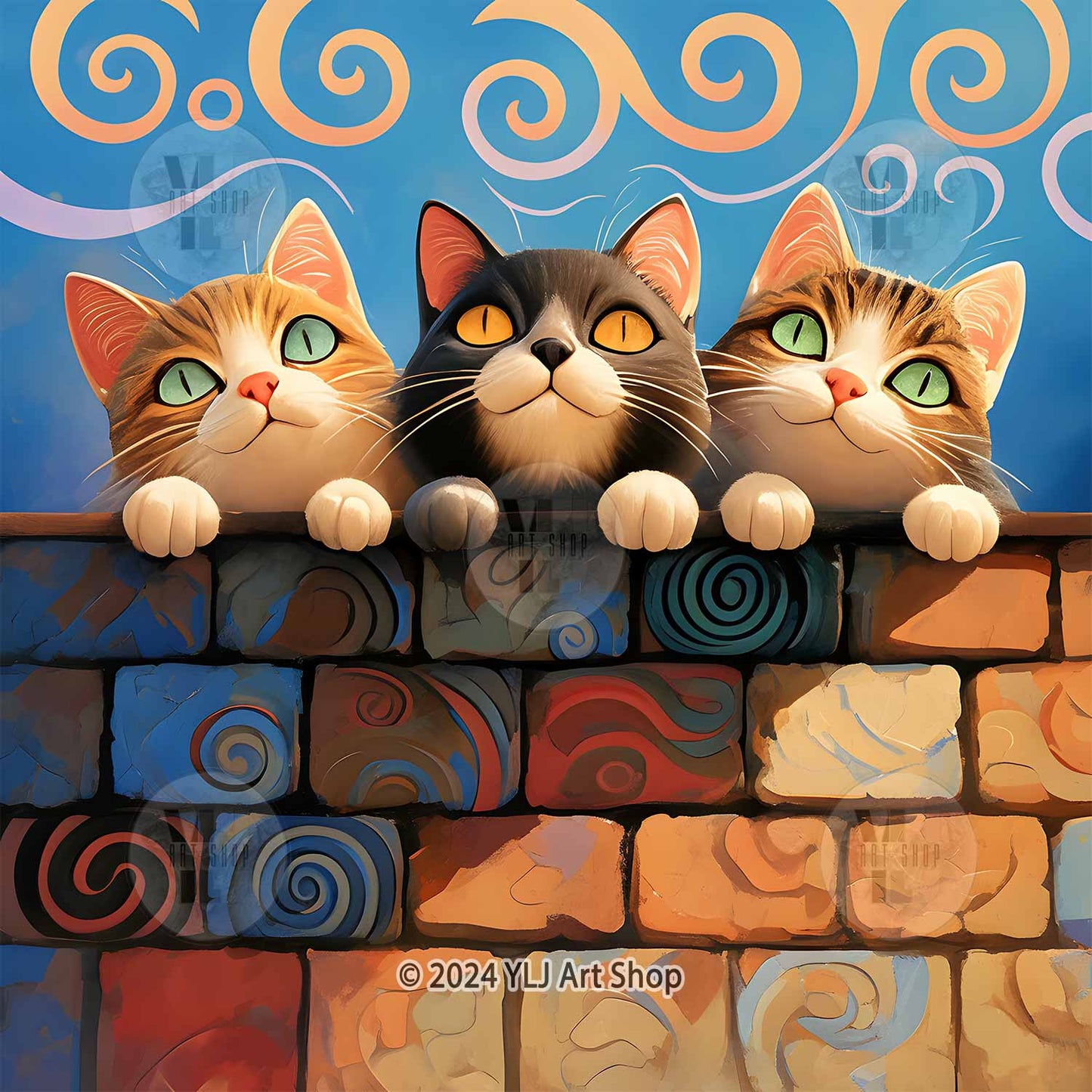 The Watchful Trio - Cat Diamond Painting Kit - YLJ Art Shop