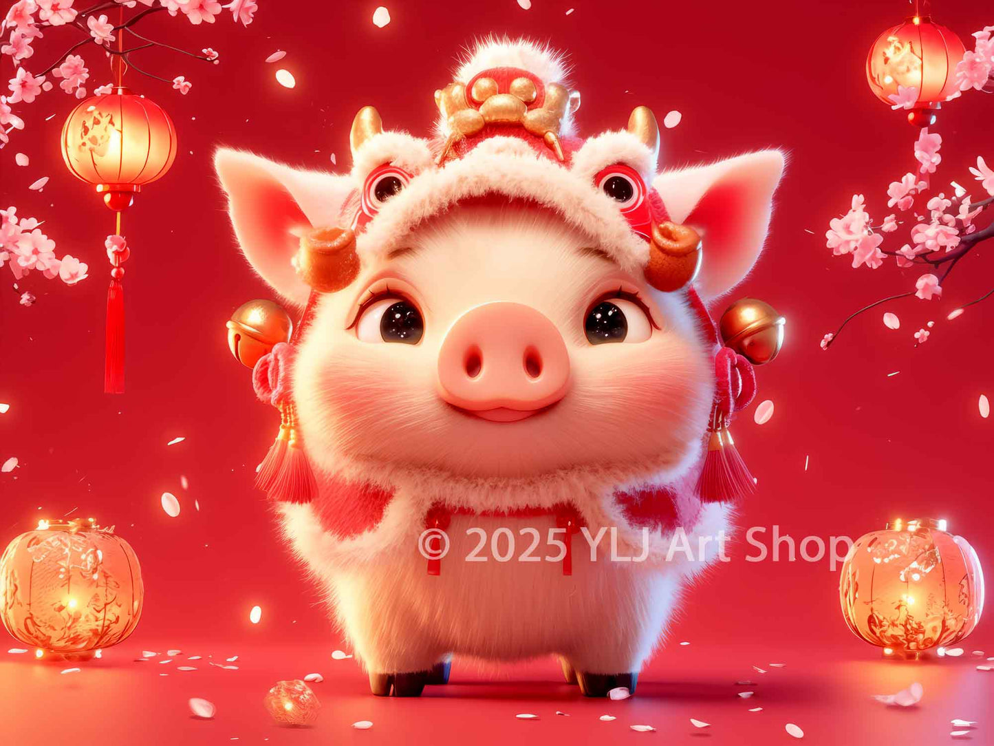 Fortune Blossom Pig - Chinese Zodiac Diamond Painting Kit - YLJ Art Shop