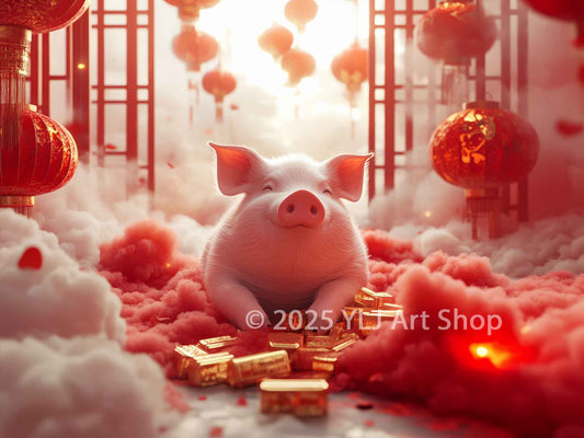 Golden Prosperity Pig - Chinese Zodiac Diamond Painting Kit - YLJ Art Shop