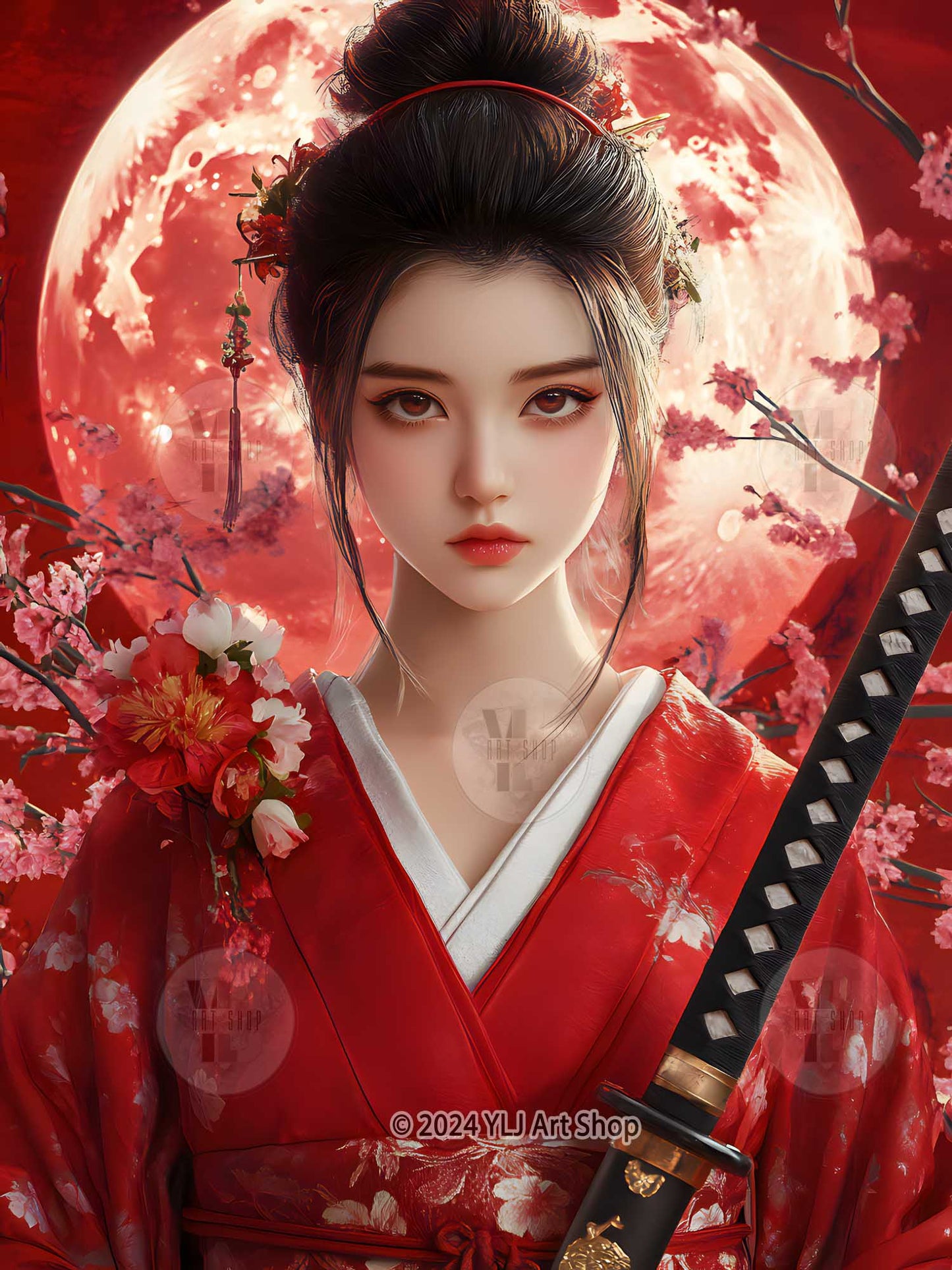 Sakura Warrior - Kimono Diamond Painting Kit - YLJ Art Shop