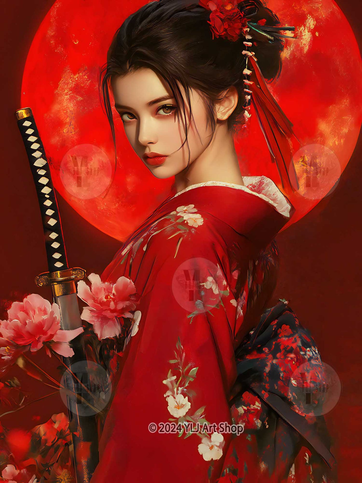 Scarlet Bloom - Kimono Diamond Painting Kit - YLJ Art Shop