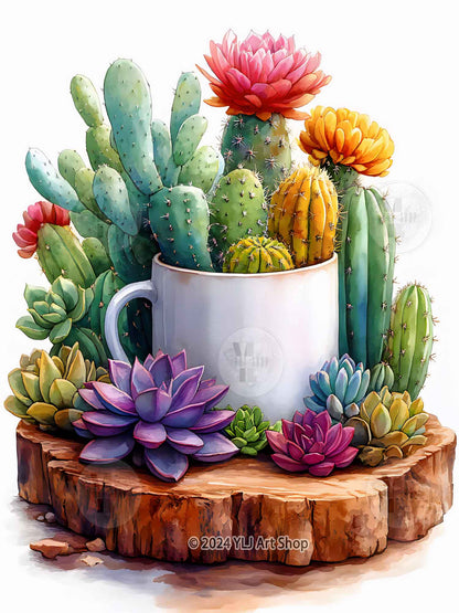 Blooming Cactus Mug - Cactus Diamond Painting Kit - YLJ Art Shop