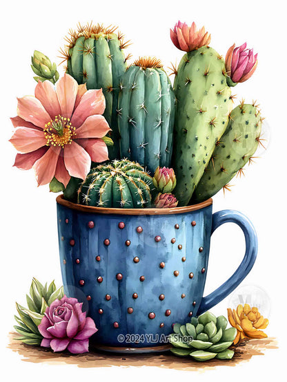 Cactus Bloom Mug - Cactus Diamond Painting Kit - YLJ Art Shop