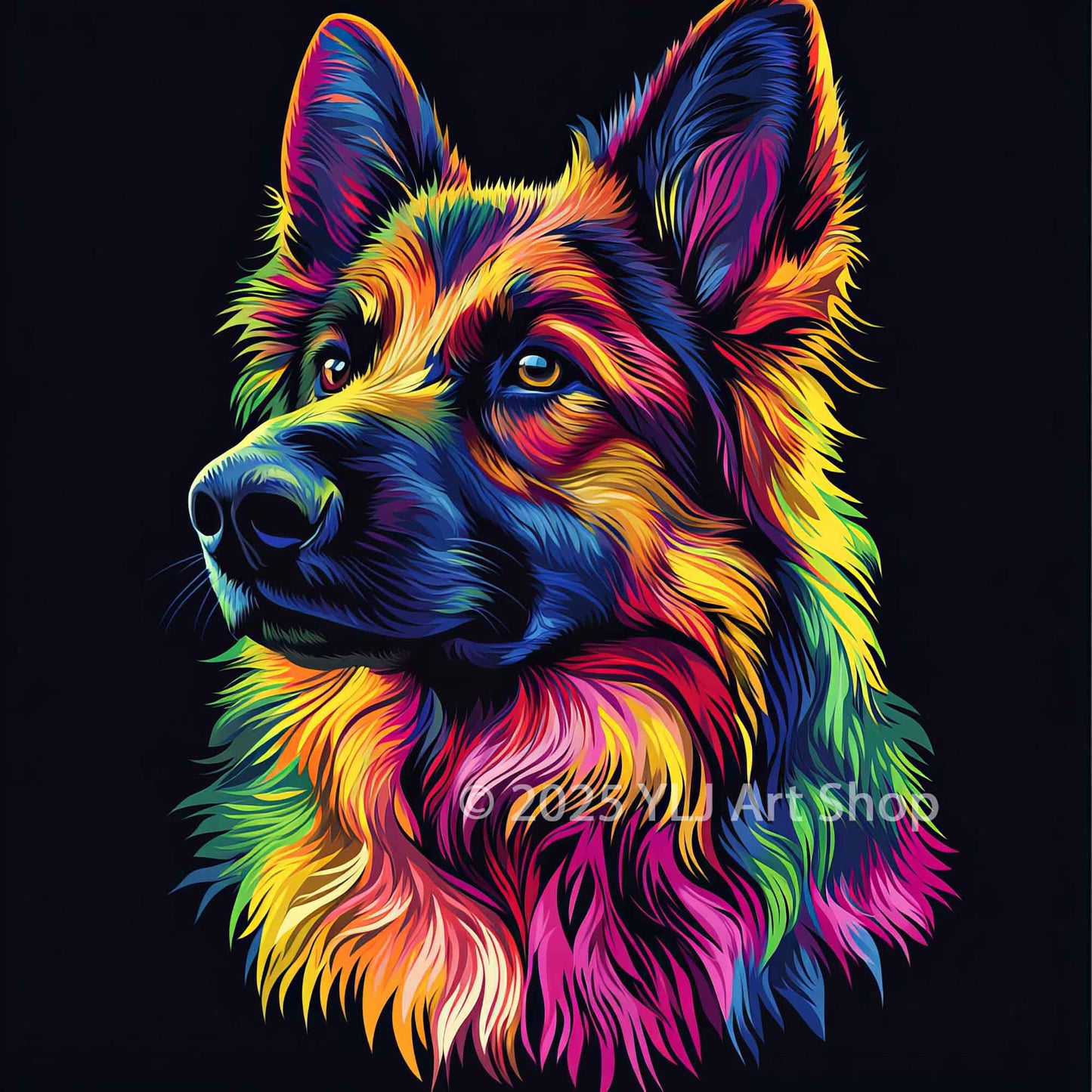 Neon Shepherd - Dog Diamond Painting Kit - YLJ Art Shop