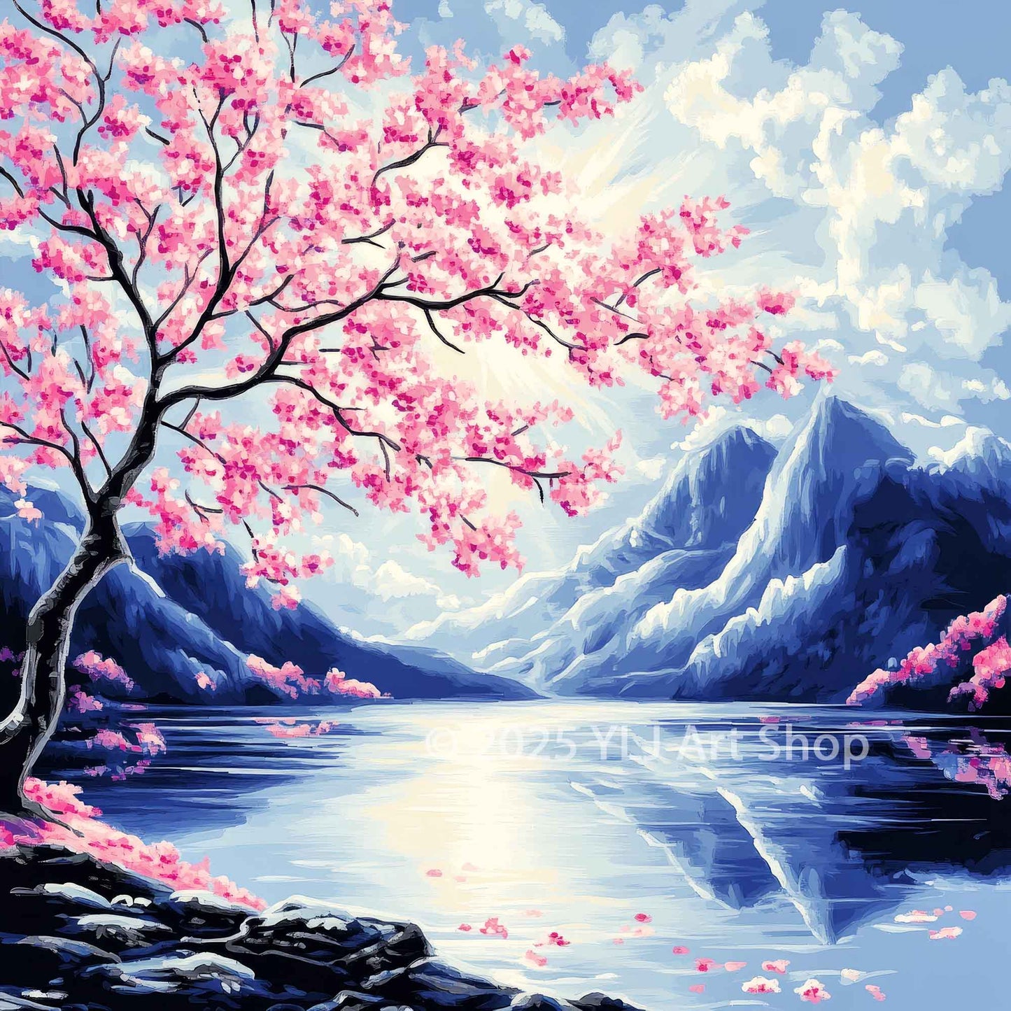 Diamond Painting Kit - Sakura Serenity Lake - Landscape Diamond Painting Kit - YLJ Art Shop