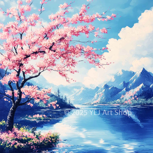 Diamond Painting Kit - Tranquil Sakura Waters - Landscape Diamond Painting Kit - YLJ Art Shop