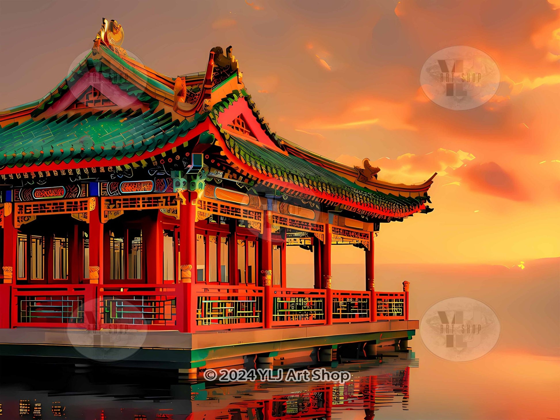 Golden Tranquility Pavilion - Landscape Diamond Painting Kit - YLJ Art Shop - YLJ Art Shop