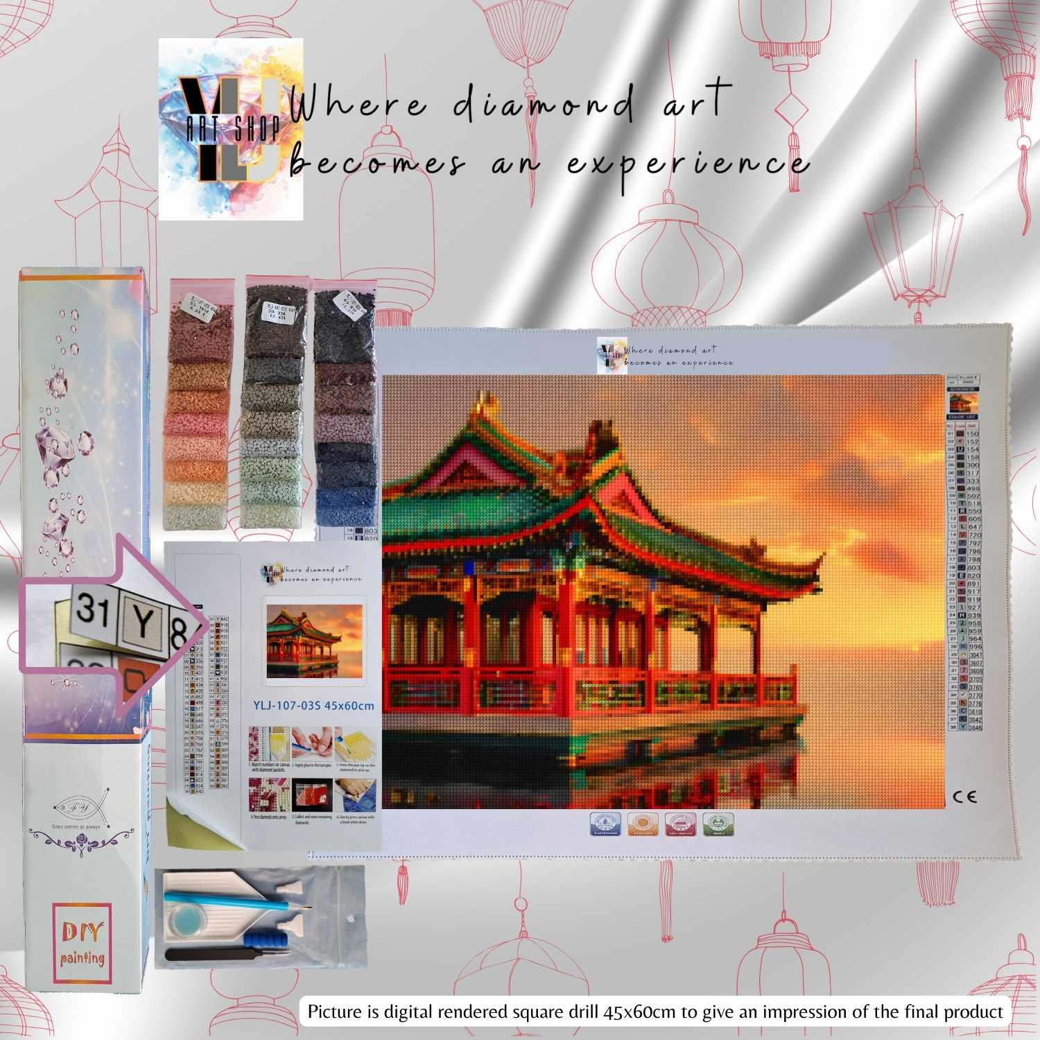 Golden Tranquility Pavilion - Landscape Diamond Painting Kit - YLJ Art Shop - YLJ Art Shop