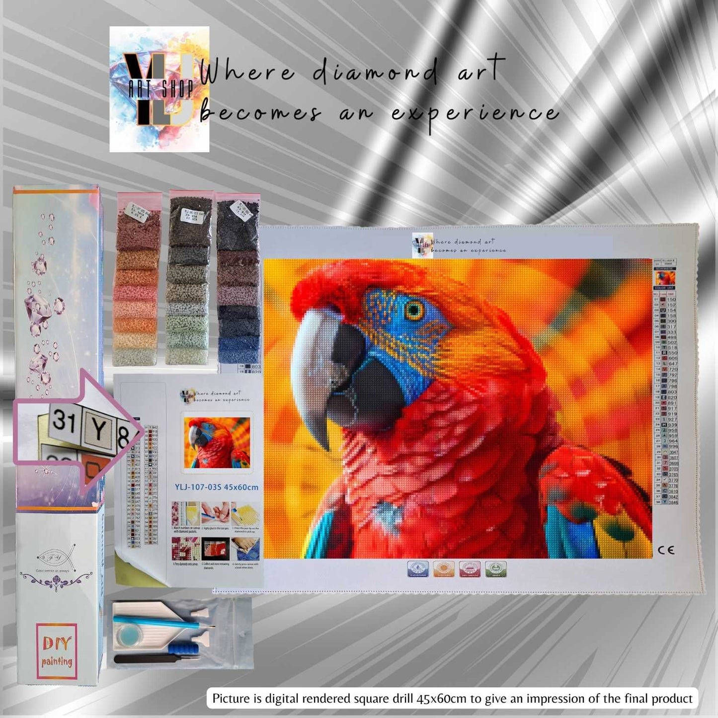 Radiant Scarlet Macaw - Parrot Diamond Painting Kit - YLJ Art Shop - YLJ Art Shop