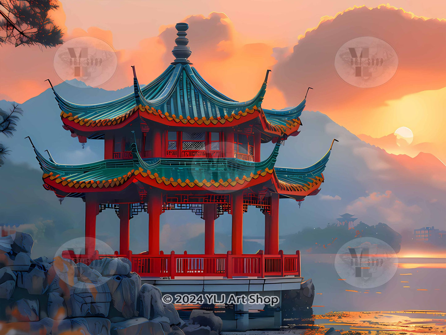 Sunset Serenity Pavilion - Landscape Diamond Painting Kit - YLJ Art Shop - YLJ Art Shop