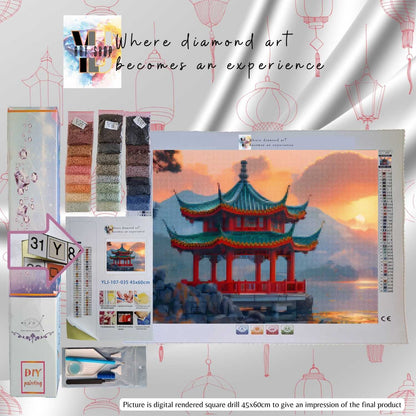 Sunset Serenity Pavilion - Landscape Diamond Painting Kit - YLJ Art Shop - YLJ Art Shop